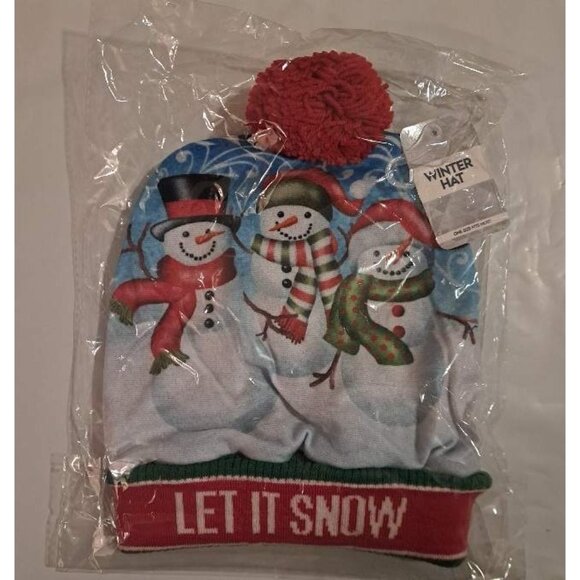 New Let it Snow Snowman Beanie Hat Adult Winter One Size Holiday Christmas Song - Picture 2 of 2